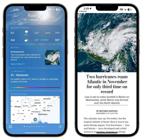 宜宾苹果14维修分享iPhone 14手机如何看天气时顺带看新闻 