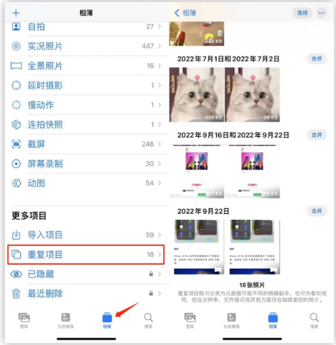 宜宾苹果手机维修分享iOS 16 中相册重复项目功能使用方法 