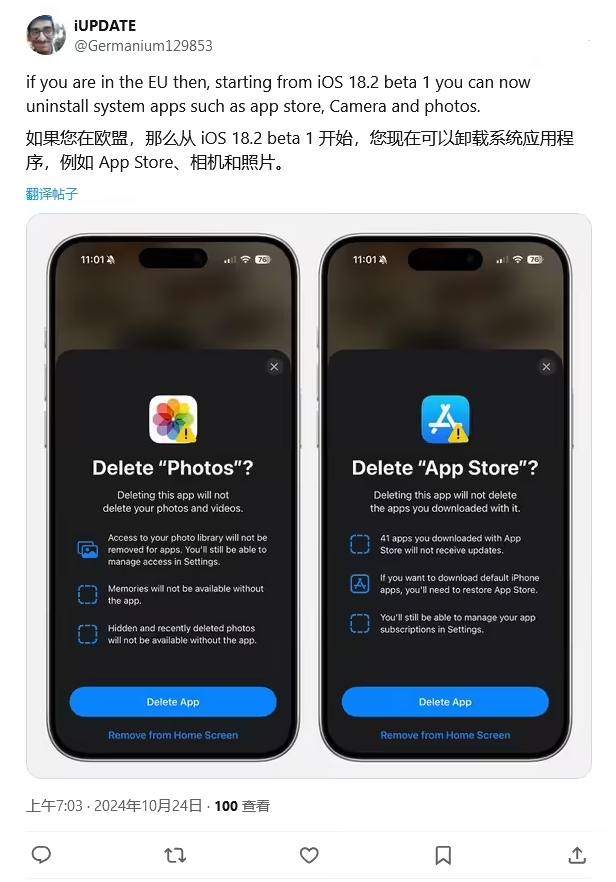 宜宾苹果手机维修分享iOS 18.2 支持删除 App Store 应用商店 