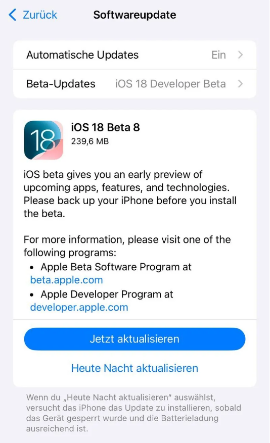 宜宾苹果手机维修分享苹果 iOS / iPadOS 18 开发者预览版 Beta 8 发布 